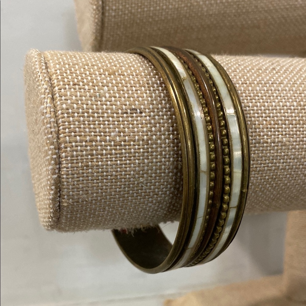 Mother of Pearl Brass Gold Bangle Bohemian Bracelet